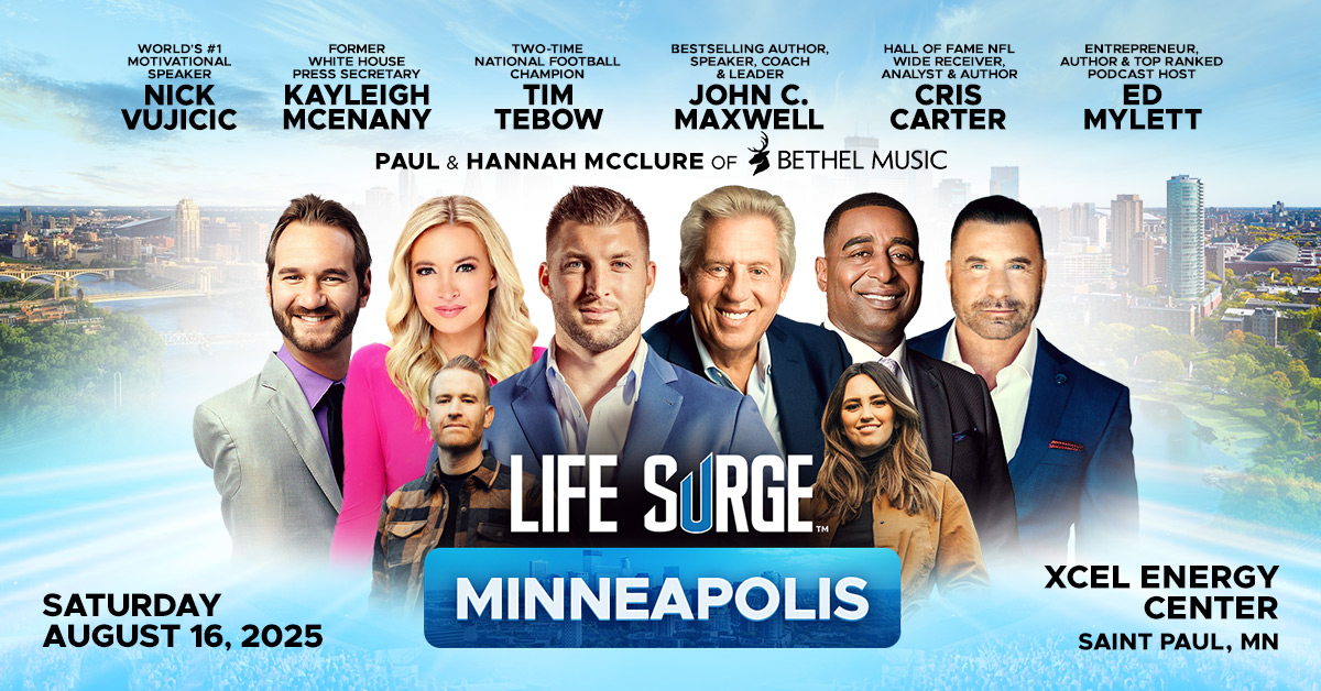 Life Surge Minneapolis promotional graphic featuring Christian headliners