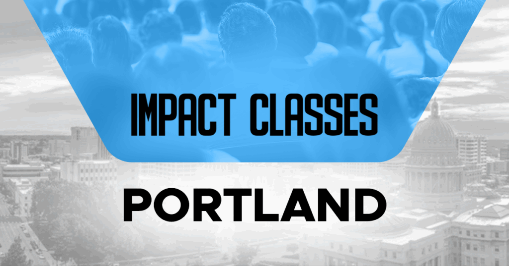 Life Surge impact Classes Portland Maine promotional graphic with life surge logo and the city name in text