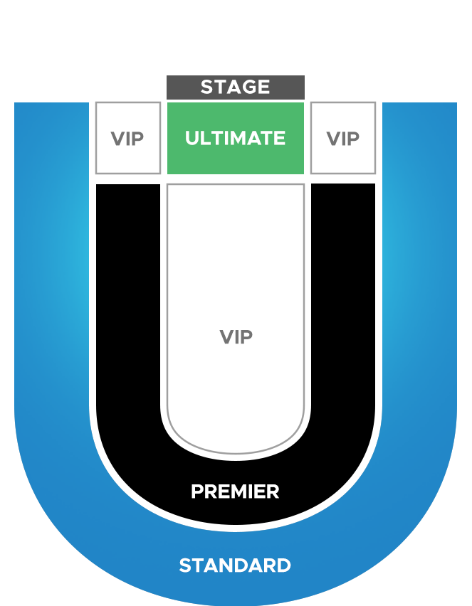 seating chart graphic that has all ticket tier levels shown in colors and labeled
